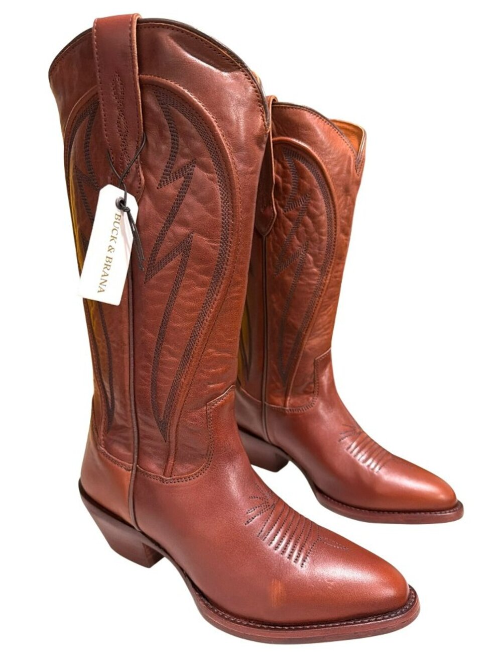 Buck & Brana Avery Cross Honey Leather Western Boots Size 8